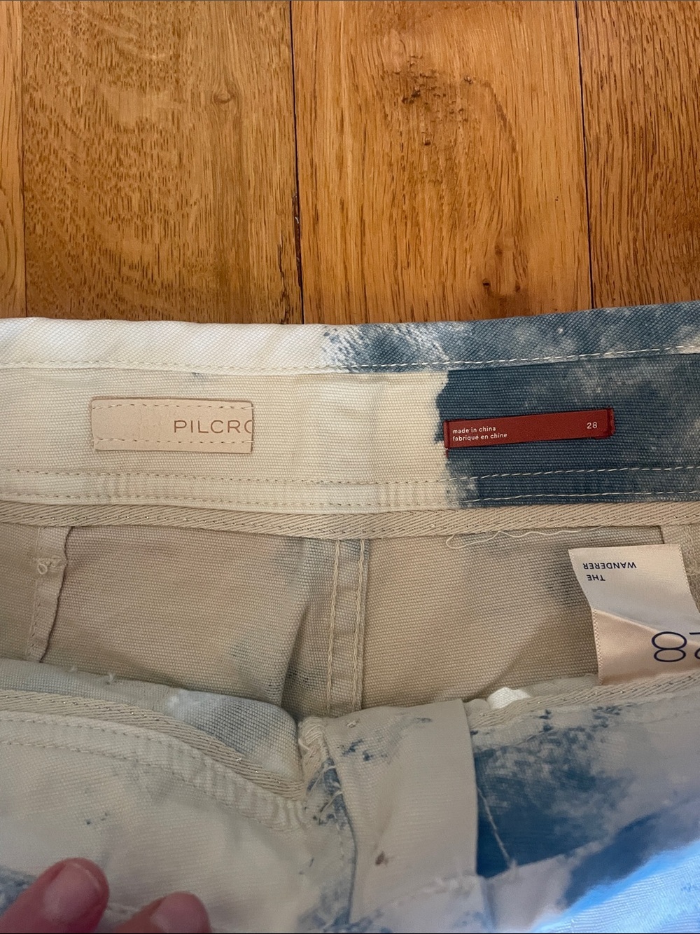 Pilcro Women's Cropped Painter Pants in Cream with Blue & Rust Tie-Dye - Picture 5 of 8
